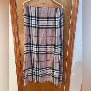 V. Fraas Plaid Cream White Black Red Fringe Scarf Wrap Shawl